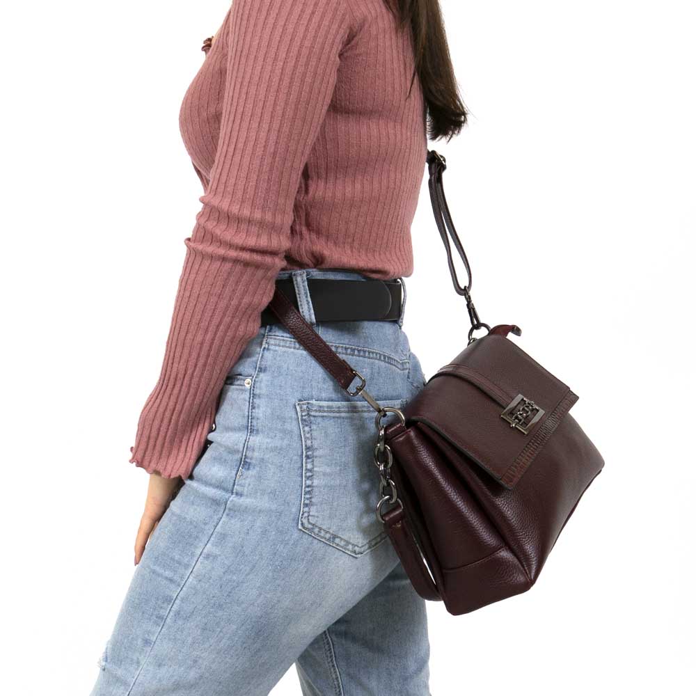 Елегантна дамска кожена чанта ENZO NORI модел GILDA естествена кожа цвят бордо