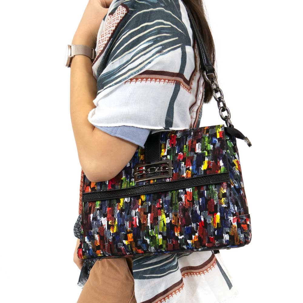 Малка дамска кожена чанта ENZO NORI модел GILDA естествена кожа цвят тъмна палитра