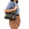 Атрактивна дамска кожена чанта ENZO NORI модел GILDA естествена кожа цвят син с цветя