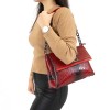 Изящна дамска кожена чанта ENZO NORI модел GILDA естествена кожа цвят червен змийски лазер лак