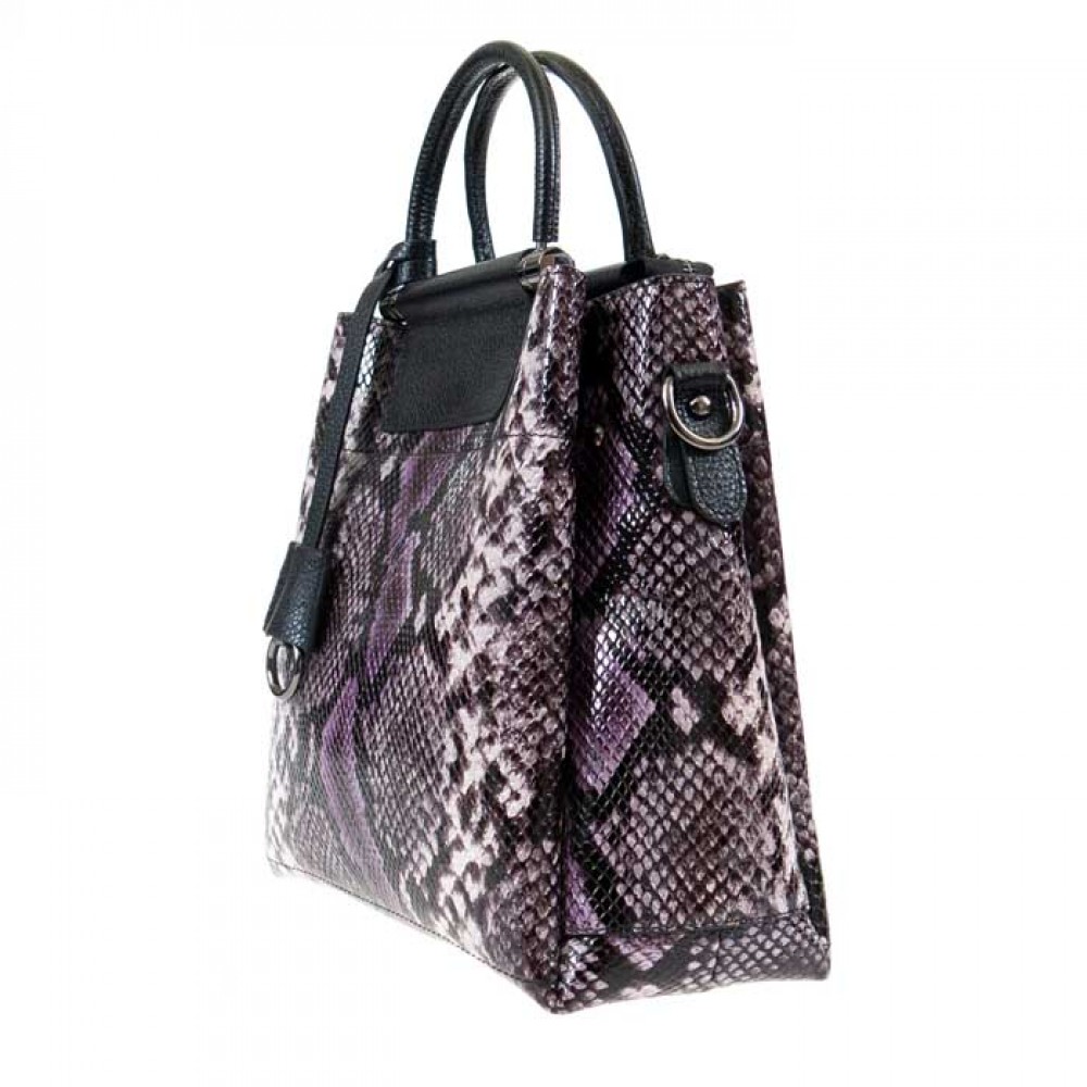 Стилна дамска чанта от естествена кожа ENZO NORI модел BEATRICE цвят лилав змийски лак