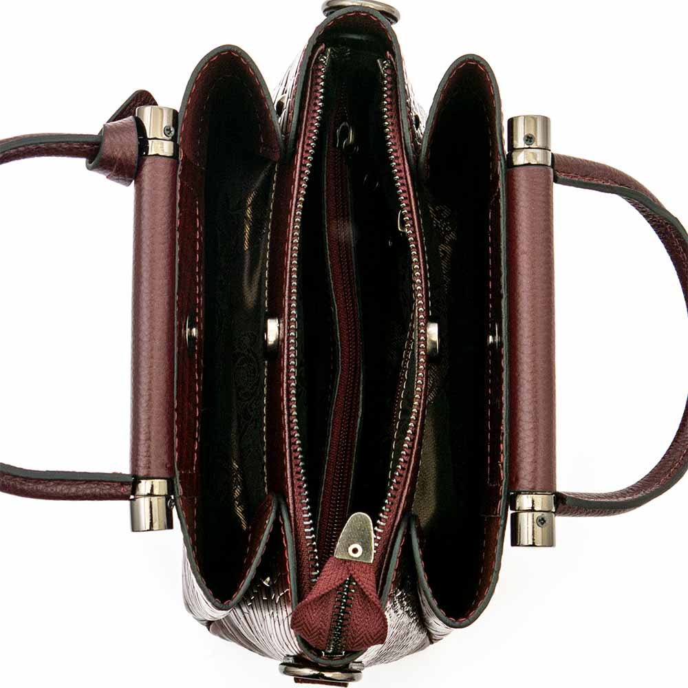 Модерна дамска чанта от естествена кожа ENZO NORI модел BEATRICE цвят бордо кроко лак