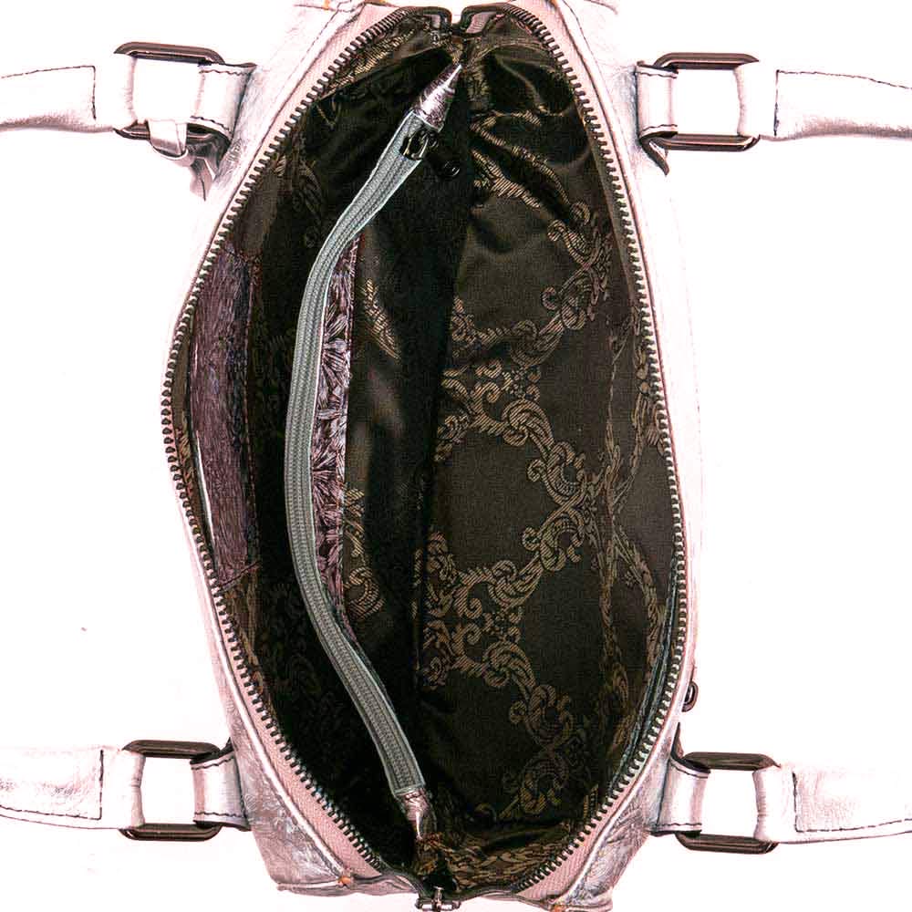 Изискана дамска кожена чанта ENZO NORI модел NOTA естествена кожа цвят розови цветя лазер