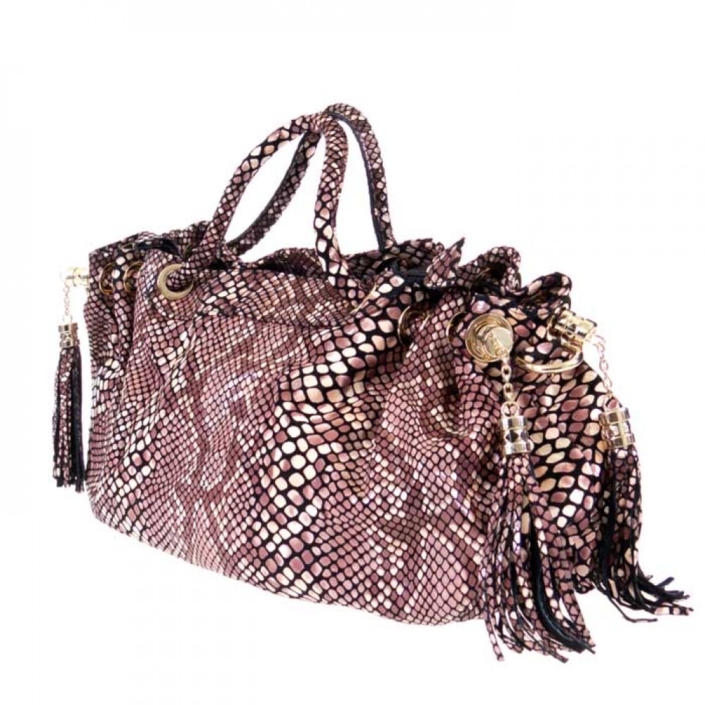 Дамска чанта PAULA VENTI модел LUCREZIA естествена кожа кафяв змийски лазер