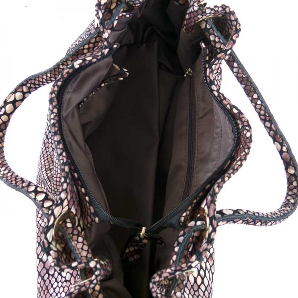 Дамска чанта PAULA VENTI модел LUCREZIA естествена кожа кафяв змийски лазер