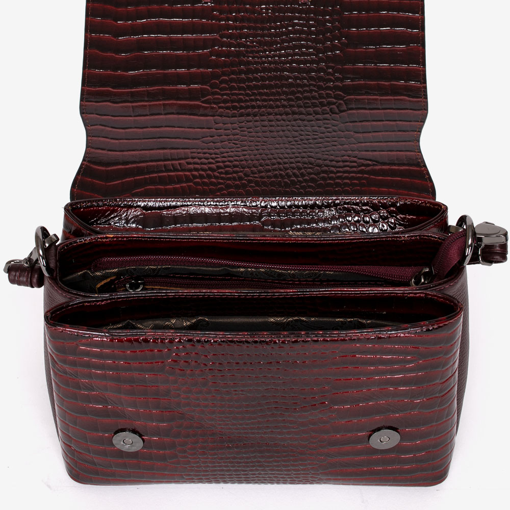Дамска чанта ENZO NORI модел ROMINA естествена кожа бордо лак