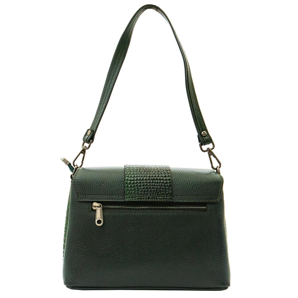 Елегантна дамска кожена чанта ENZO NORI модел ROMINA естествена кожа цвят зелен