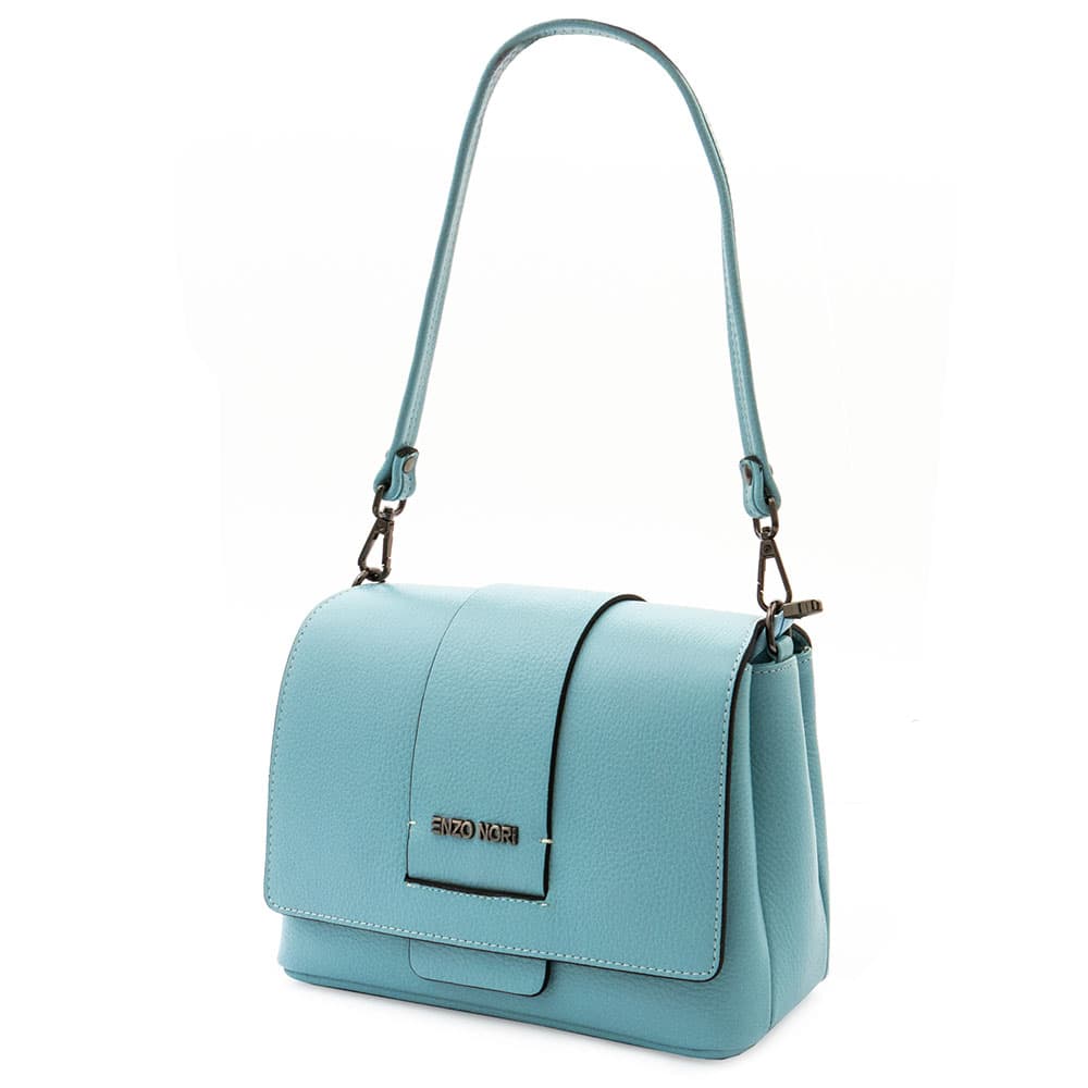 Светло синя дамска кожена чанта ENZO NORI модел ROMINA естествена кожа 