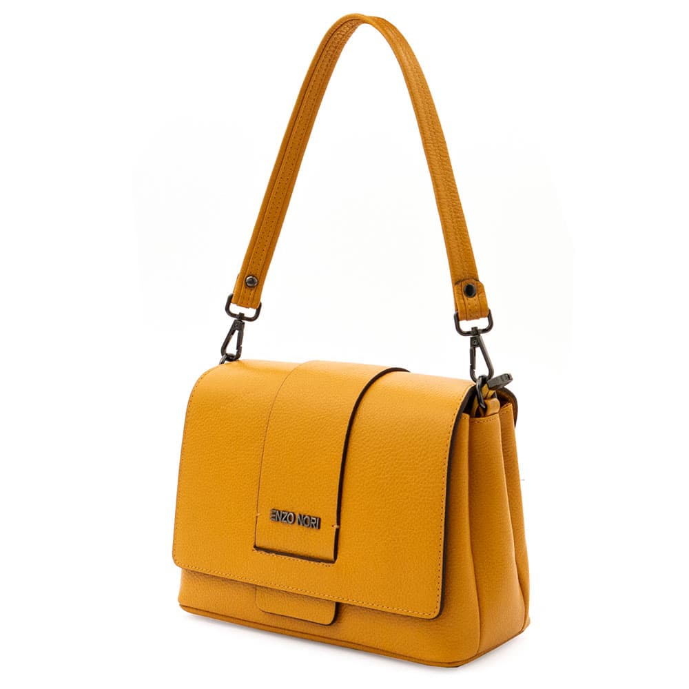 Малка дамска кожена чанта ENZO NORI модел ROMINA естествена кожа цвят жълт