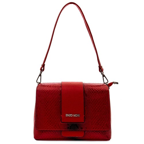 Дамска чанта ENZO NORI модел ROMINA естествена кожа червен лак