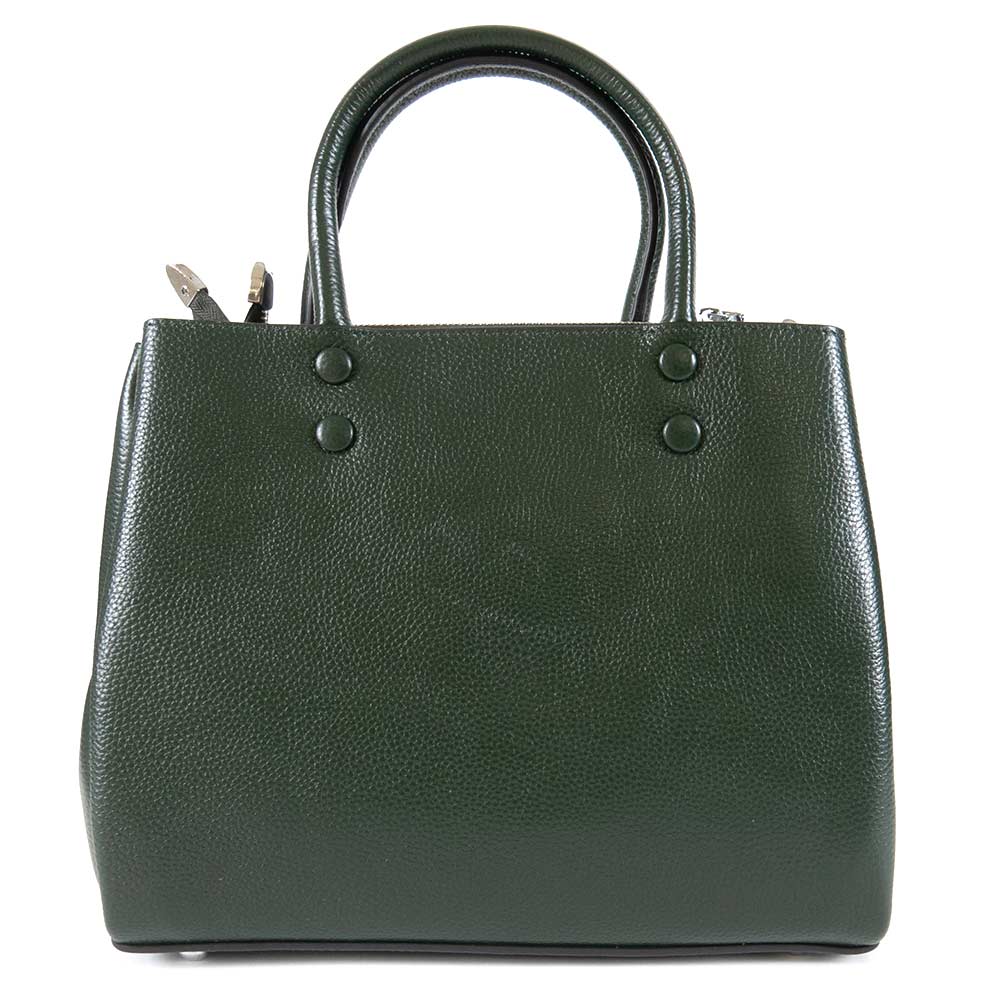 Зелена дамска чанта от естествена кожа ENZO NORI със здрави къси дръжки и твърдо дъно