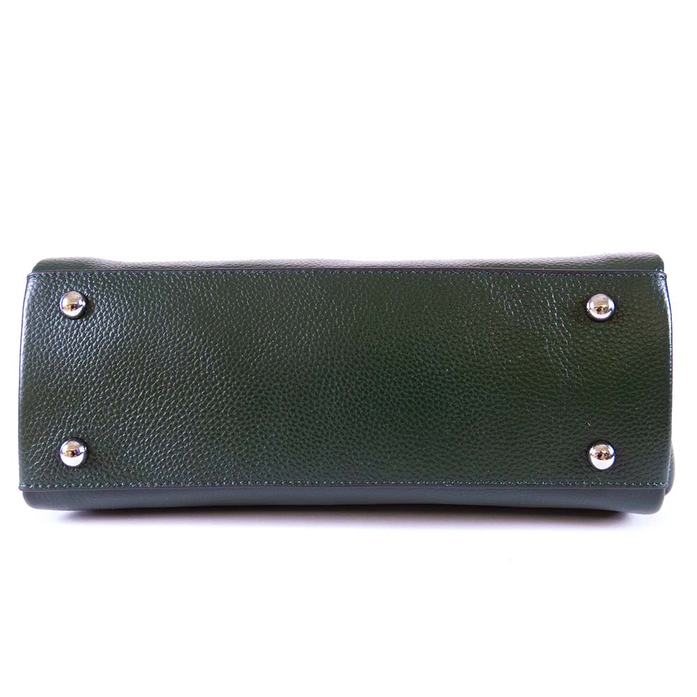 Зелена дамска чанта от естествена кожа ENZO NORI със здрави къси дръжки и твърдо дъно
