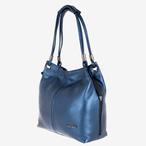 Дамска чанта ENZO NORI модел ADELA естествена кожа перлено син
