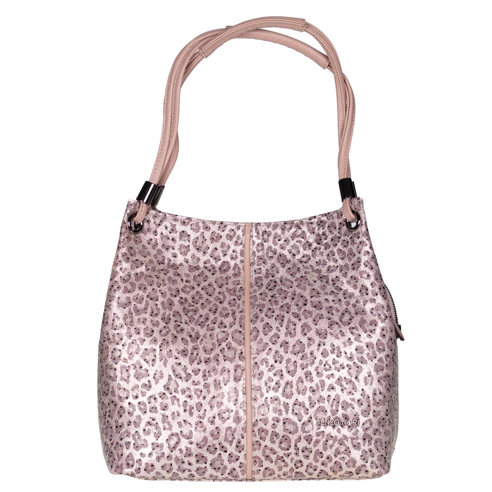 Дамска чанта от естествена кожа фина напа ENZO NORI модел ADELA цвят бледо розова пантера