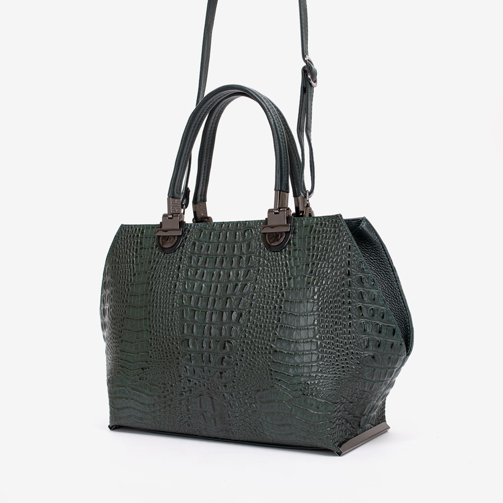 Дамска чанта ENZO NORI модел RUMBA естествена кожа зелен принт