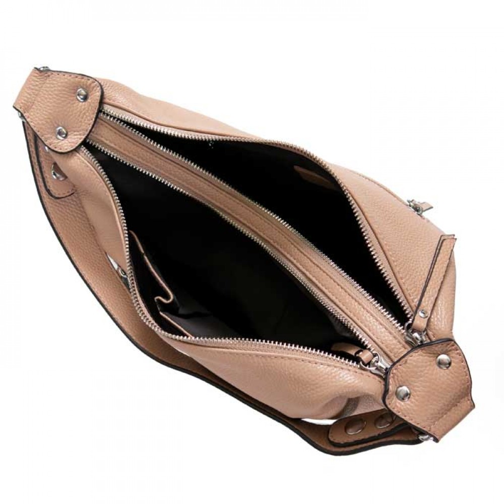 Практична дамска чанта ENZO NORI модел GENEVA естествена фина напа кожа цвят бежов