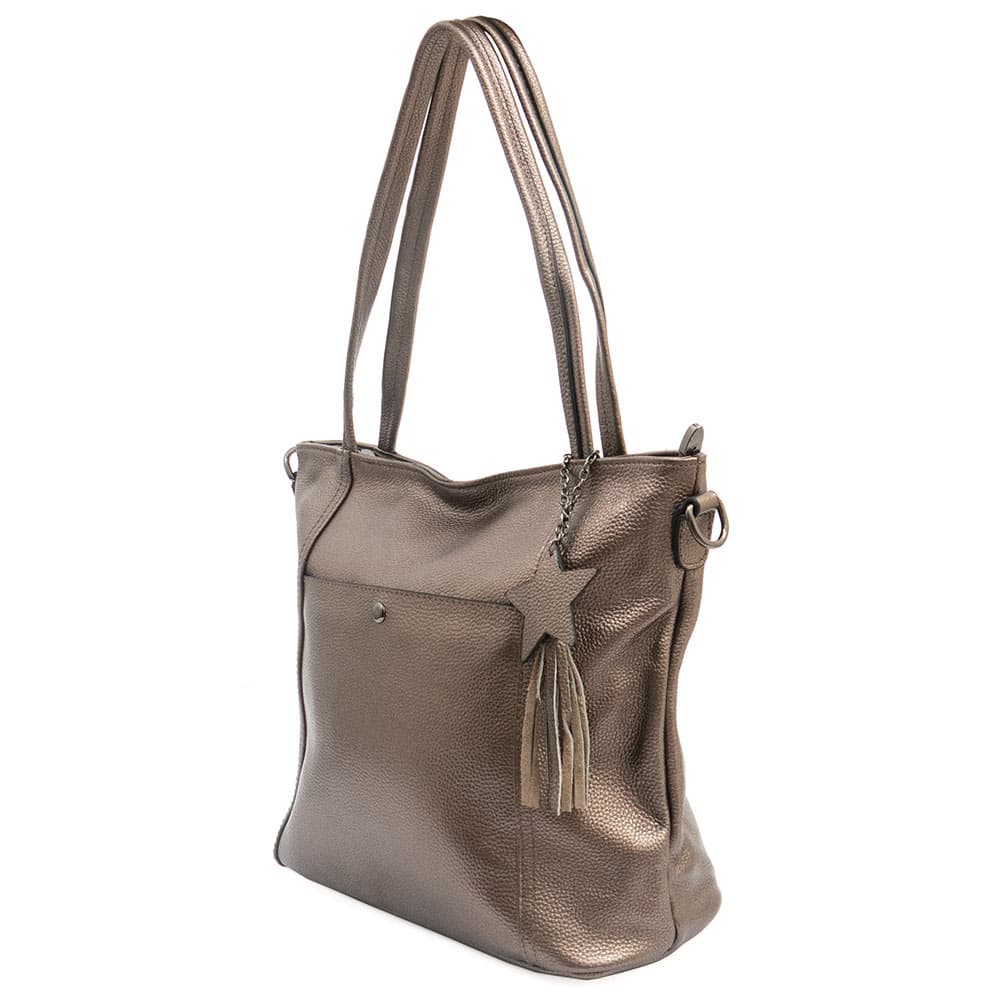 Дамска чанта през рамо от естествена кожа цвят бронз ENZO NORI модел ZETA 