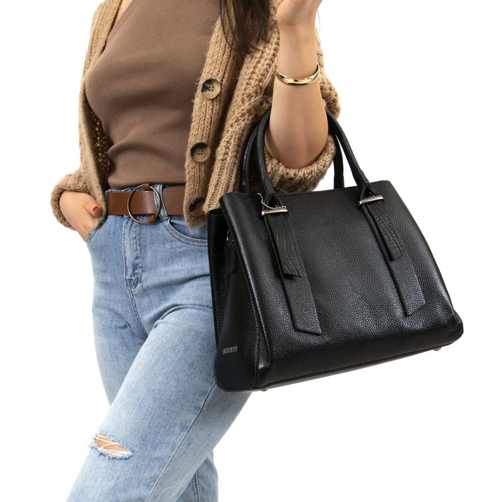 Дамска чанта ENZO NORI модел EVONNE естествена кожа черен