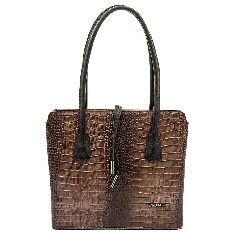 Дамска чанта ENZO NORI модел ALLEGRA естествена кожа кафяв принт