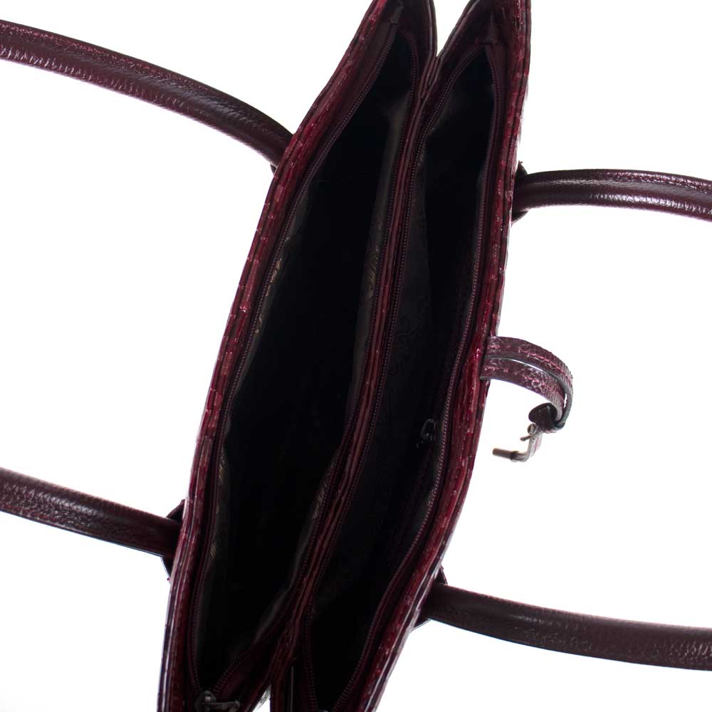 Дамска чанта естествена кожа ENZO NORI модел ALLEGRA бордо квадрати лак