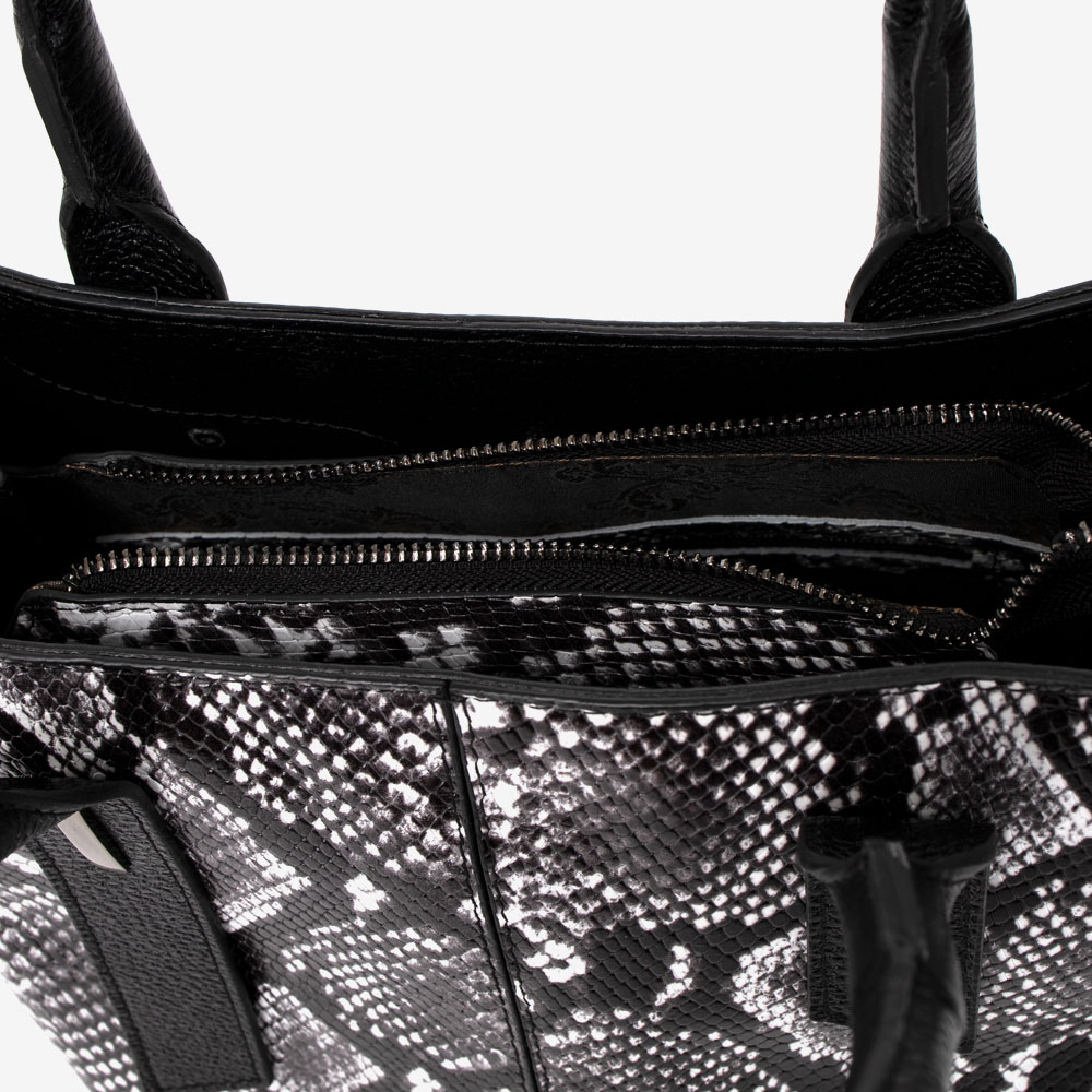 Дамска чанта ENZO NORI модел ALBA естествена кожа черен принт