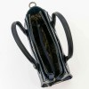 Дамска чанта естествена кожа с твърдо дъно и здрави дръжки син лак