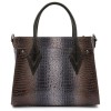 Дамска луксозна чанта от естествена кожа ENZO NORI модел LETIZIA цвят син кафяв кроко лак