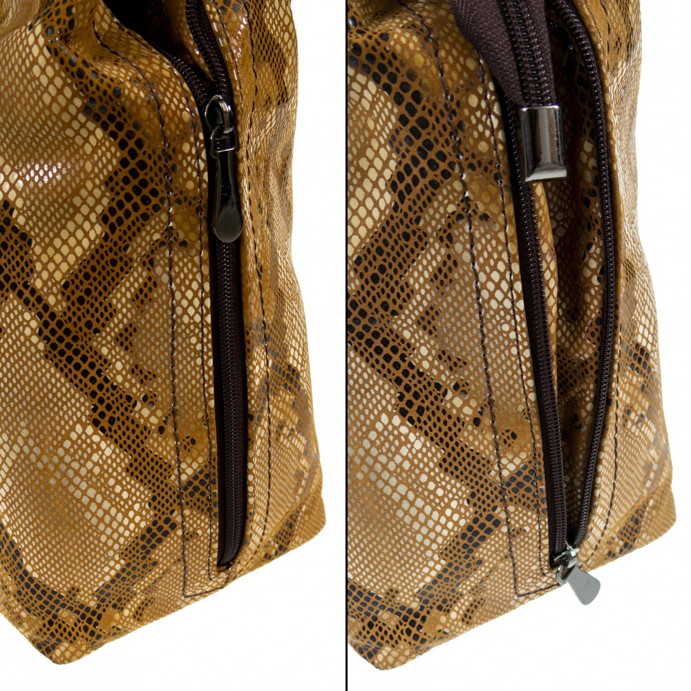 Дамска чанта PAULA VENTI модел ADHARA естествена кожа светло кафяв змийски лазер