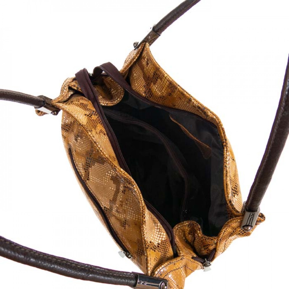 Дамска чанта PAULA VENTI модел ADHARA естествена кожа светло кафяв змийски лазер