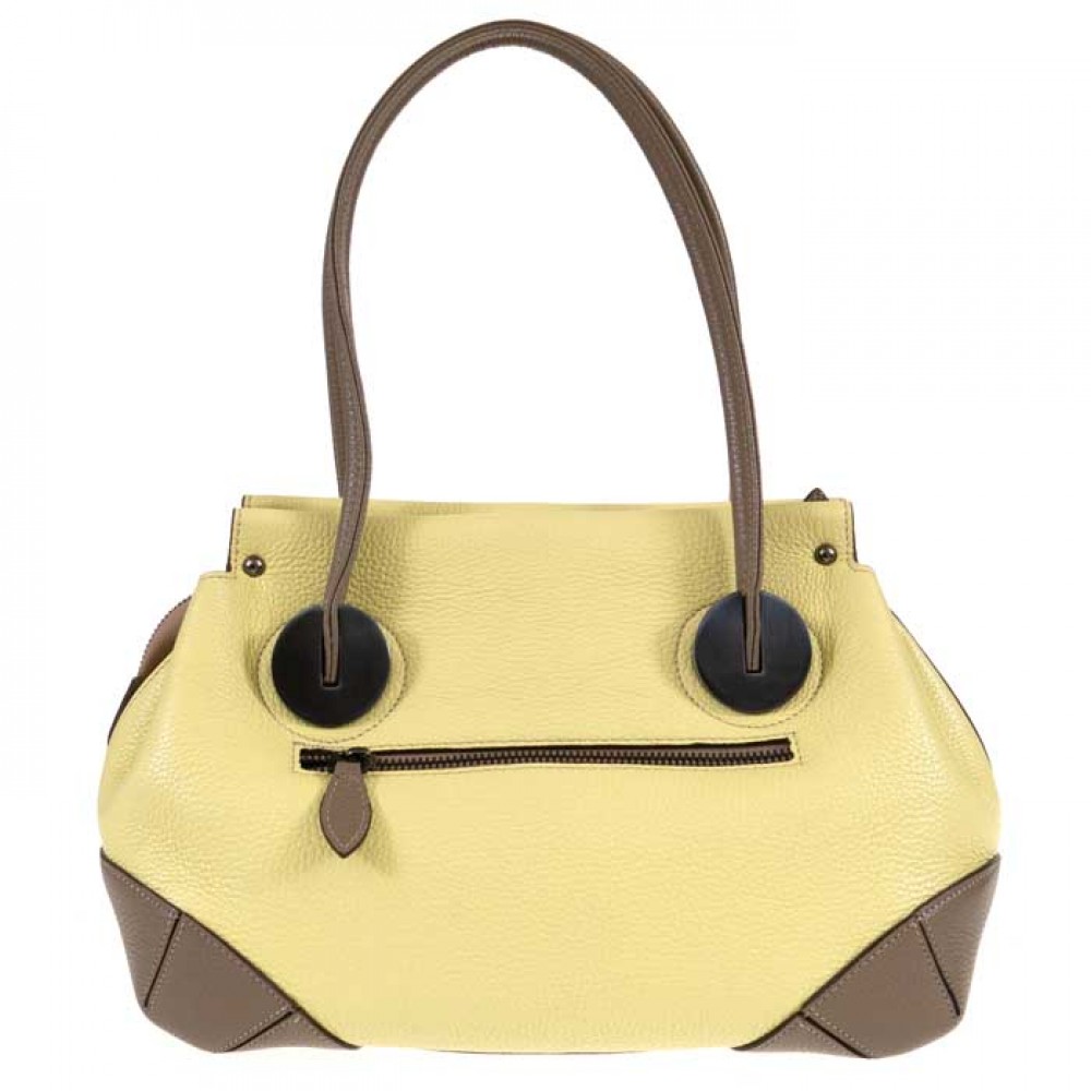 Атрактивна дамска чанта PAULA VENTI модел QUEENIE естествена кожа цвят пастелно жълт
