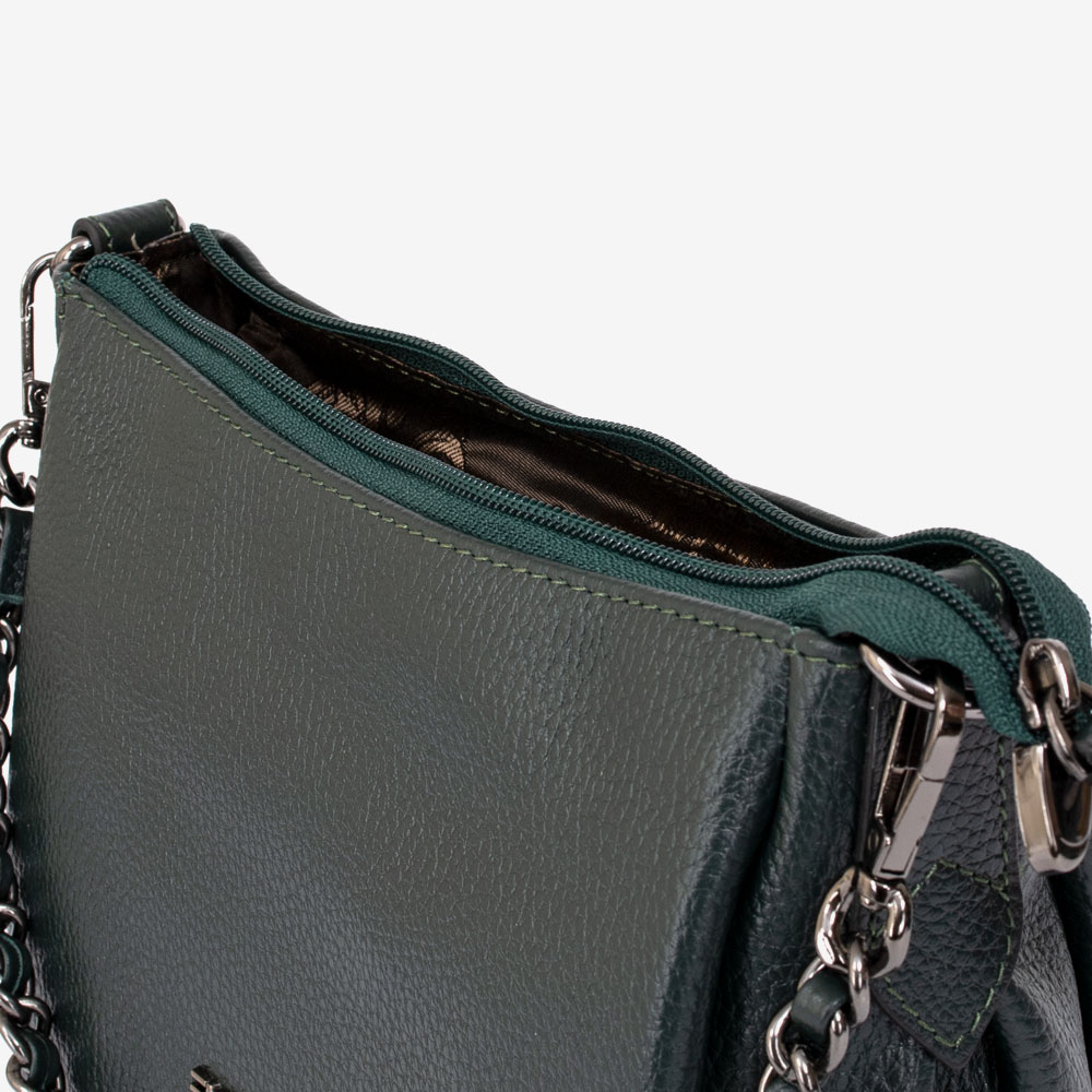 Дамска чанта ENZO NORI модел RONY естествена кожа тъмно зелен
