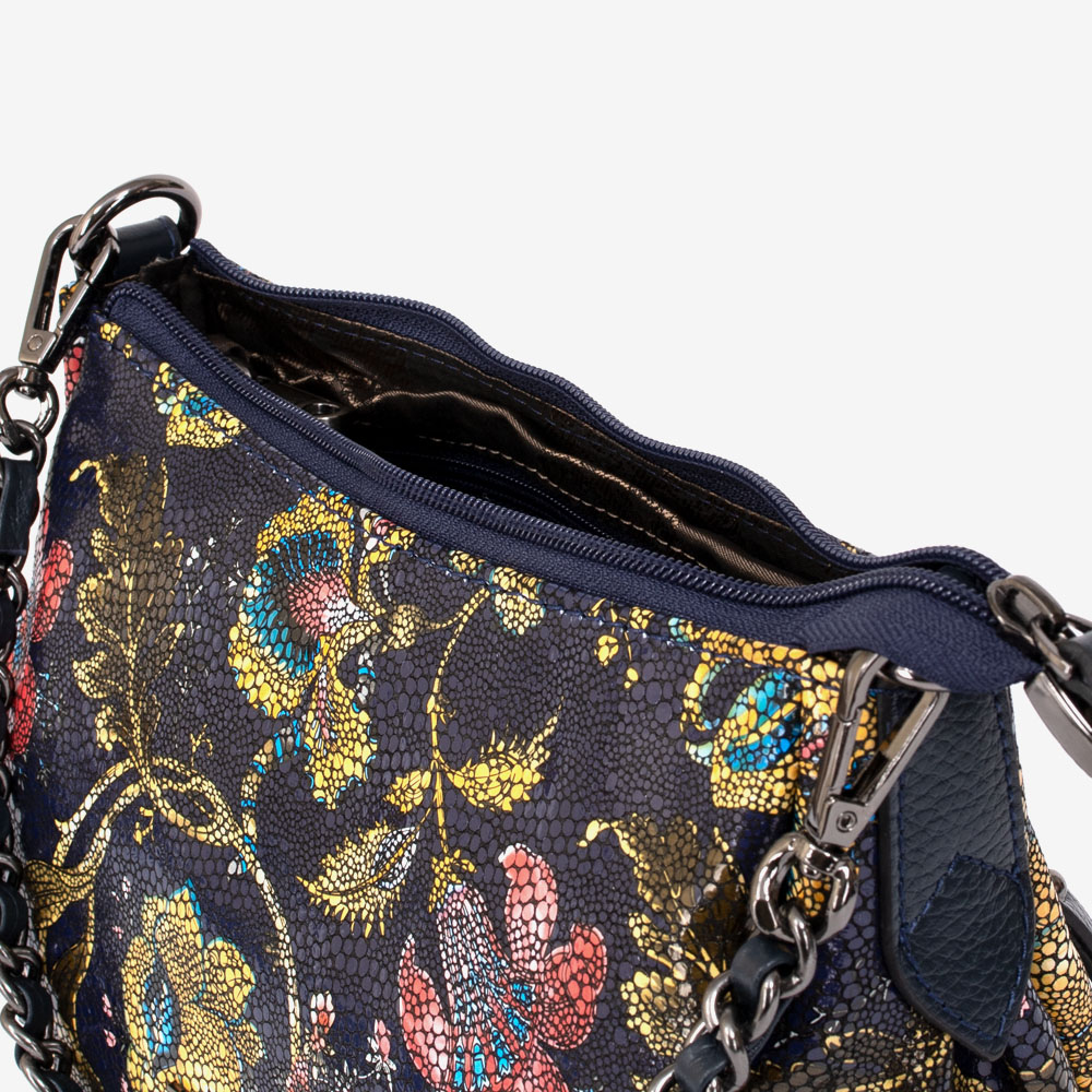 Дамска чанта ENZO NORI модел RONY естествена кожа син с цветя
