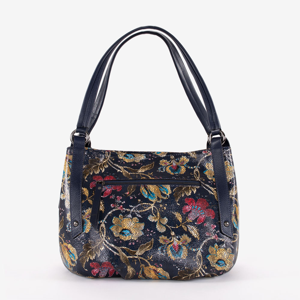 Дамска чанта ENZO NORI модел SUZANA естествена кожа син с цветя