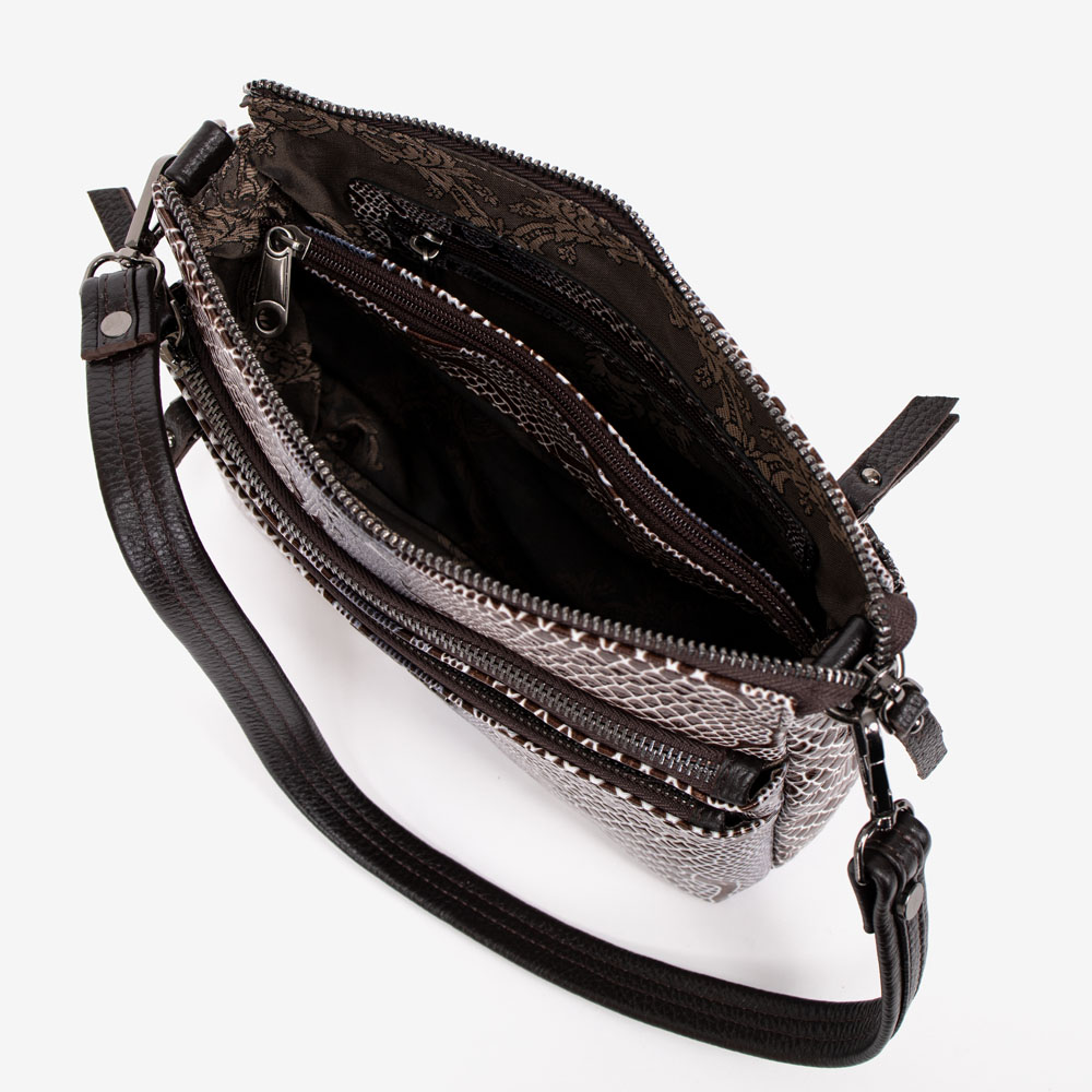 Дамска чанта ENZO NORI модел MELANIA естествена кожа бежов-кафяв змийски лак