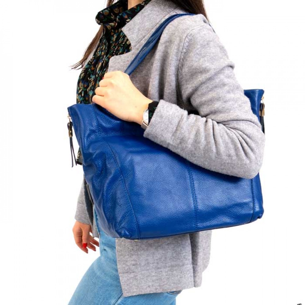 Атрактивна дамска кожена чанта ENZO NORI модел VITALIA естествена кожа цвят син
