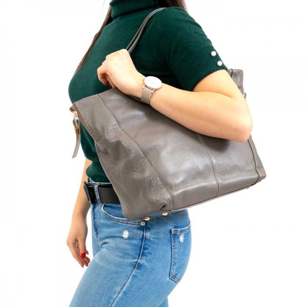 Ежедневна дамска кожена чанта ENZO NORI модел VITALIA естествена кожа цвят бежов