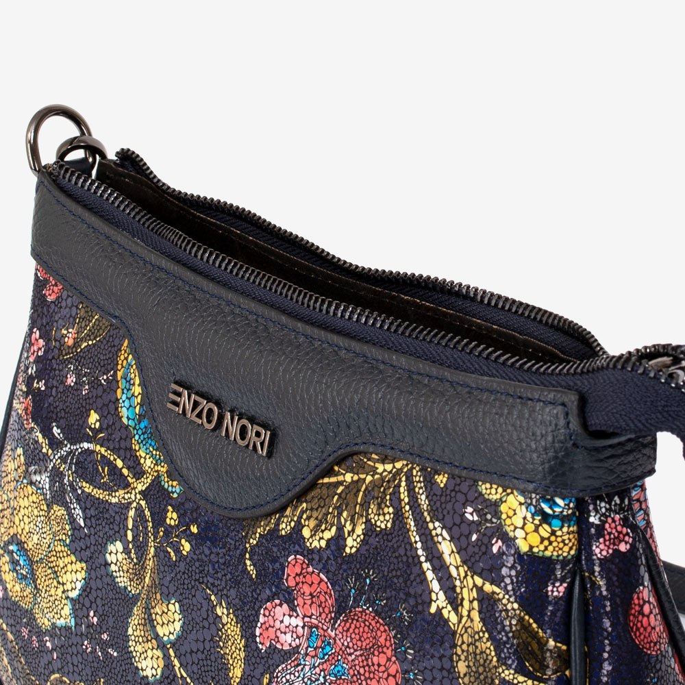 Дамска чанта ENZO NORI модел LORENA естествена кожа син с цветя