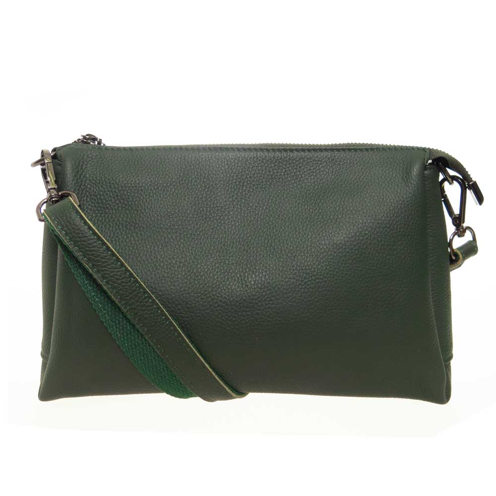 Малка дамска чанта PAULA VENTI естествена кожа през рамо зелен