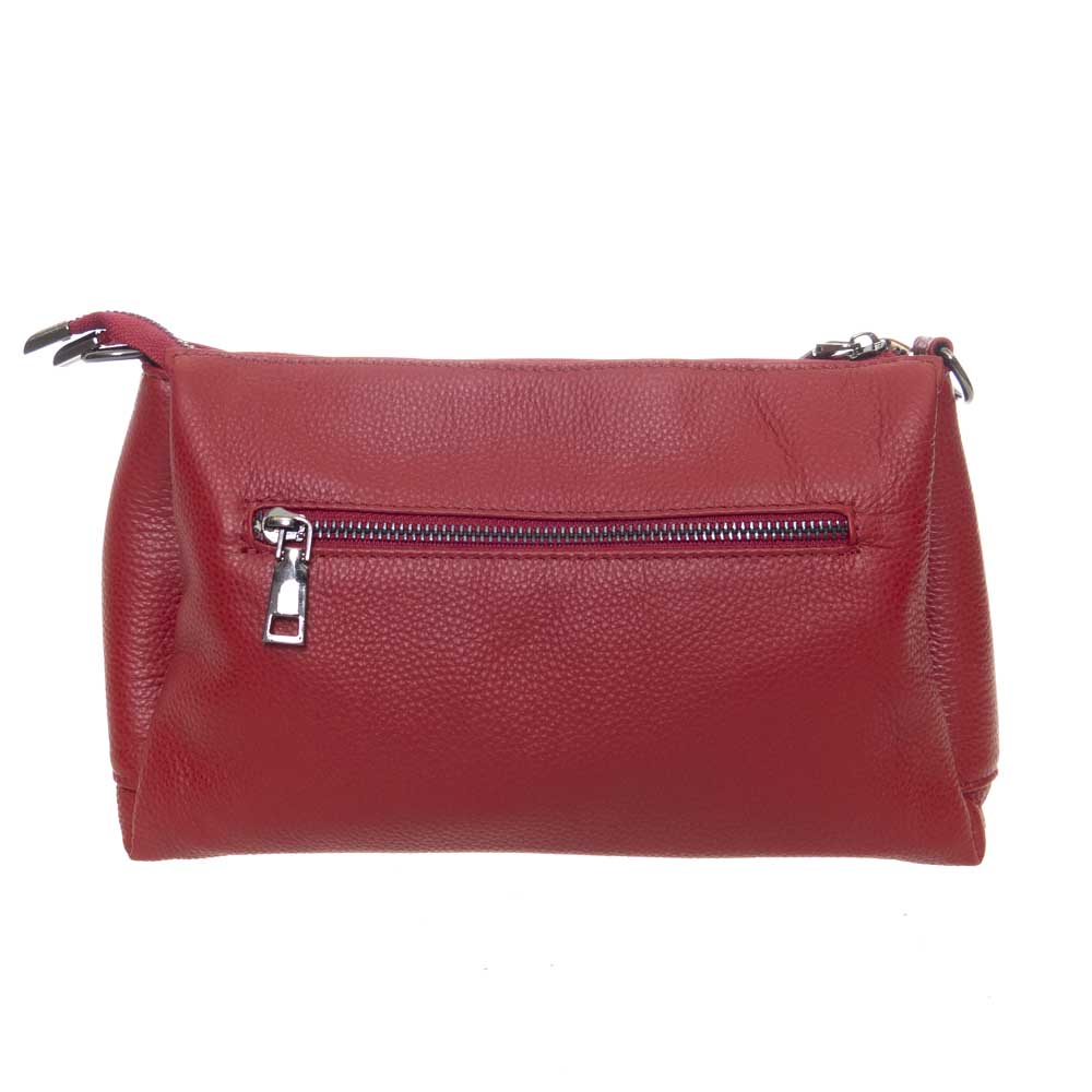 Малка дамска чанта  Paula Venti от естествена кожа червена и дълги подвижни дръжки