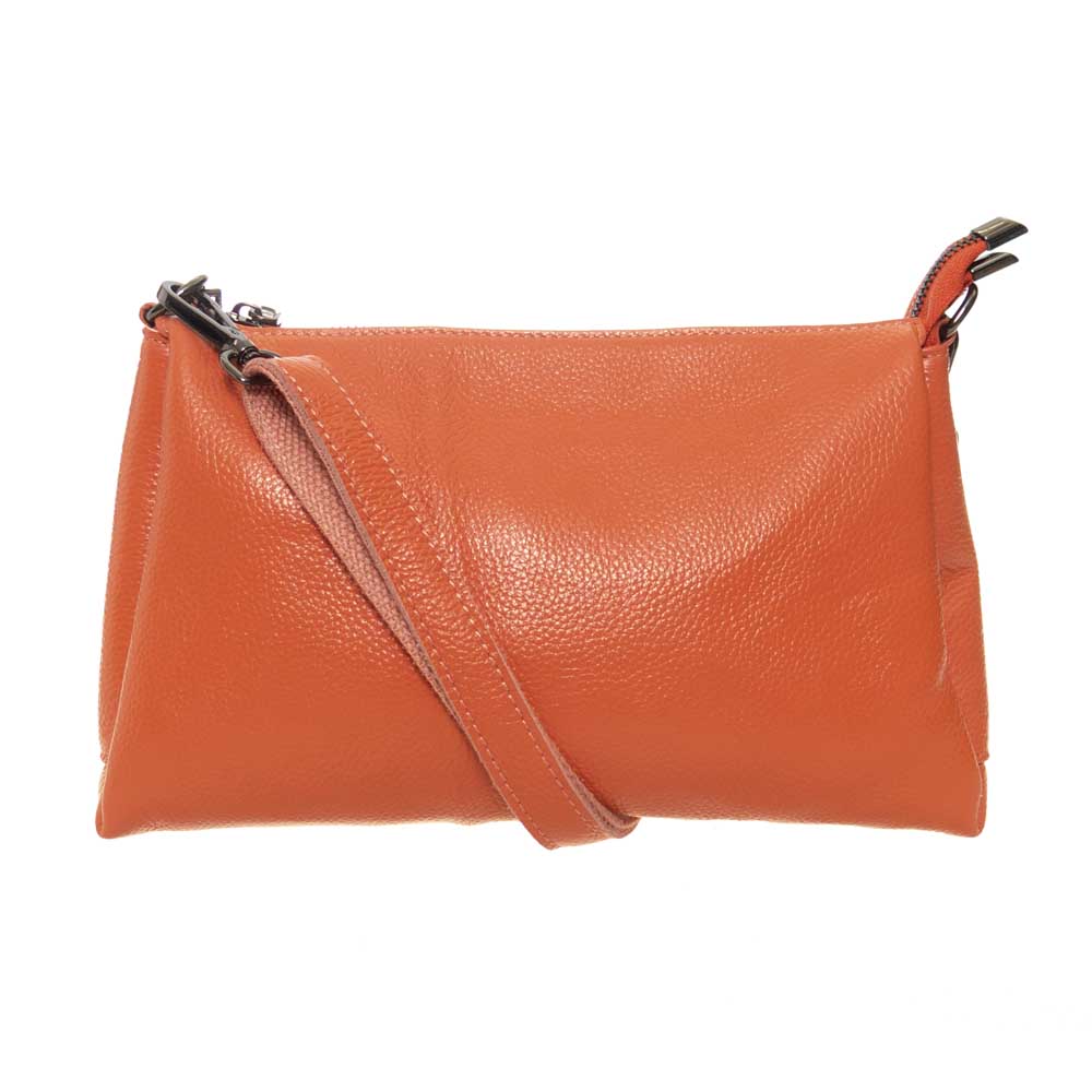 Малка дамска чанта PAULA VENTI естествена кожа оранжев през рамо
