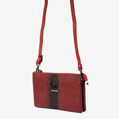 Малка дамска чанта ENZO NORI модел ALINA естествена кожа червен принт