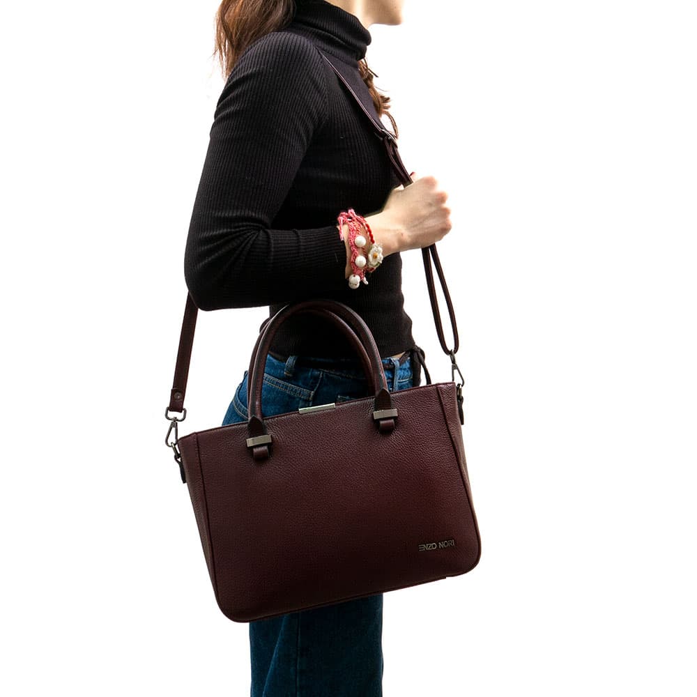 Дамска чанта ENZO NORI модел MILANA естествена кожа бордо