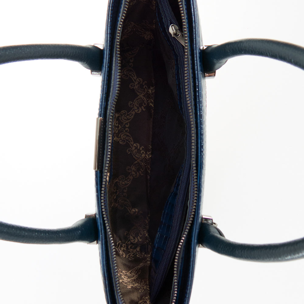 Актуална дамска чанта ENZO NORI модел MILANA естествена фина напа кожа цвят тъмно син кроко лак