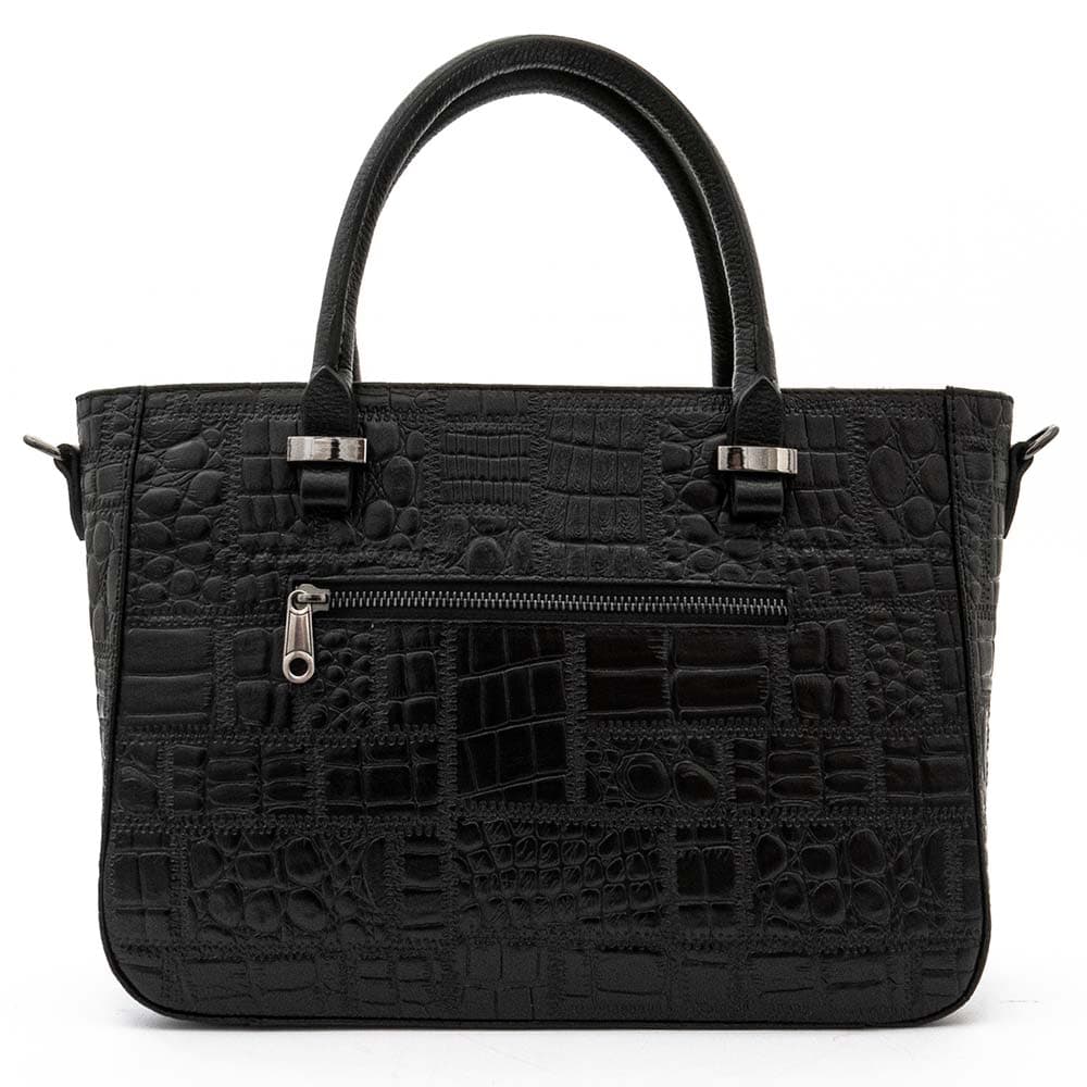 Класическа дамска чанта ENZO NORI модел MILANA естествена фина напа кожа цвят черен кроко лак