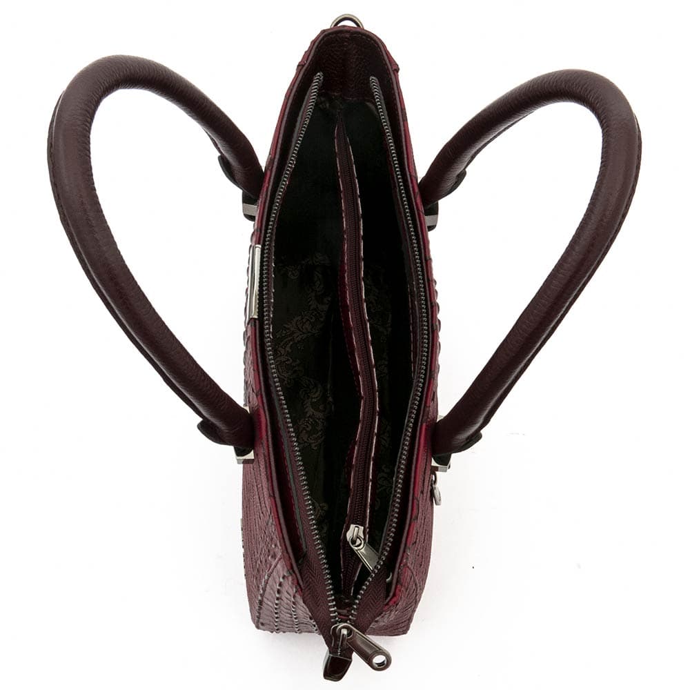 Модерна червена дамска чанта ENZO NORI модел MILANA естествена фина напа кожа цвят червен кроко лак