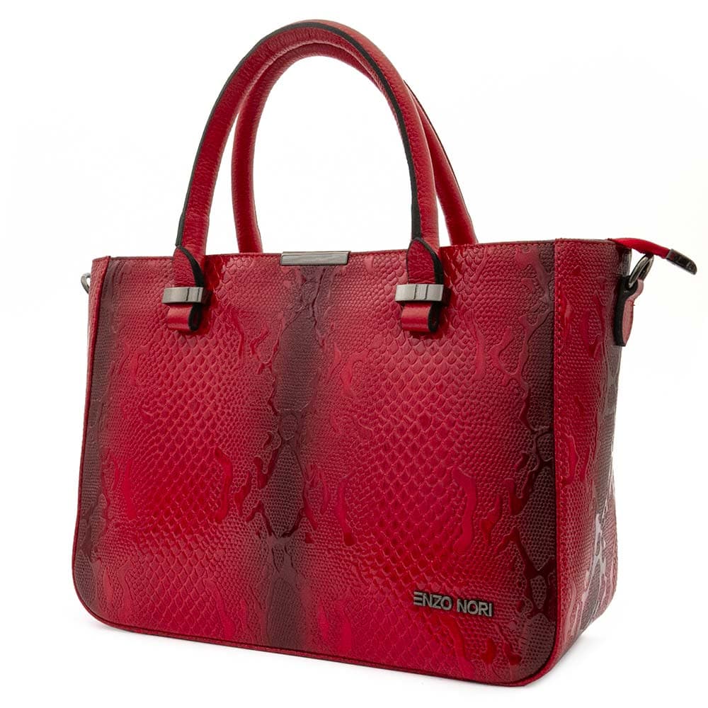 ДаДамска чанта ENZO NORI модел MILANA естествена кожа червен принт