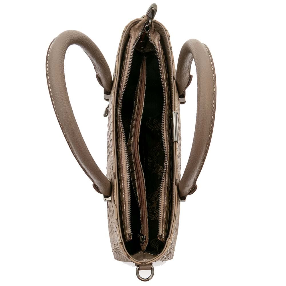 Голяма дамска чанта ENZO NORI модел MILANA естествена фина напа кожа цвят бежов кроко лак