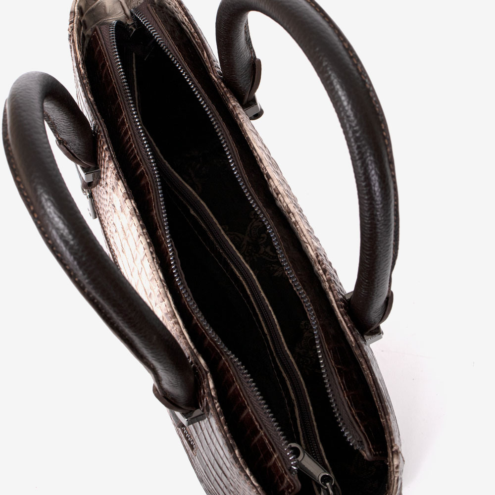 Дамска чанта ENZO NORI модел MILANA естествена кожа бежов-кафяв кроко