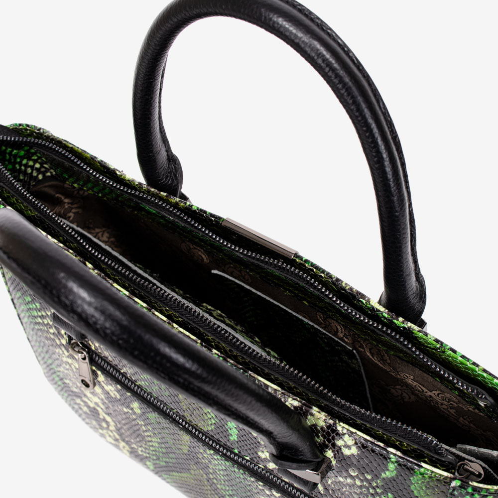 Дамска чанта ENZO NORI модел MILANA естествена кожа зелен змийски принт