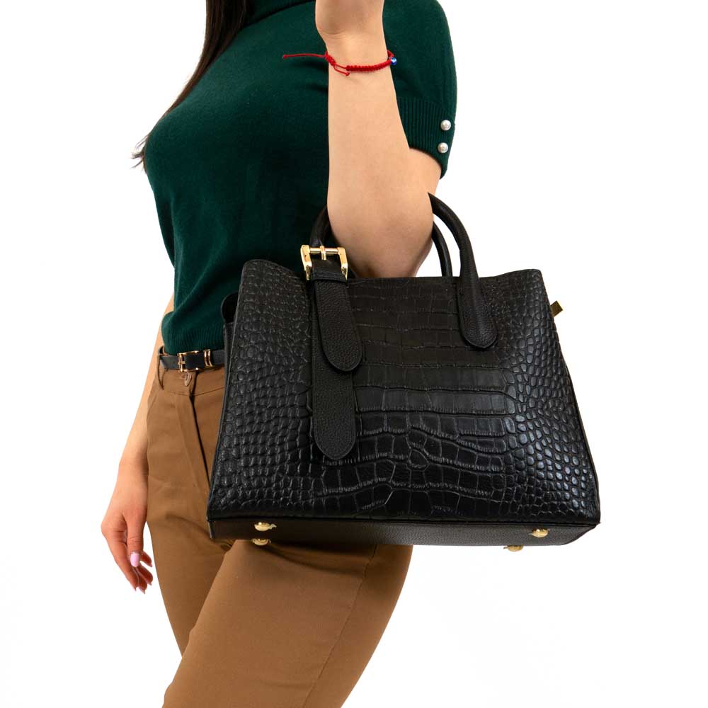 Дамска чанта ENZO NORI модел AVRORA естествена кожа черен 